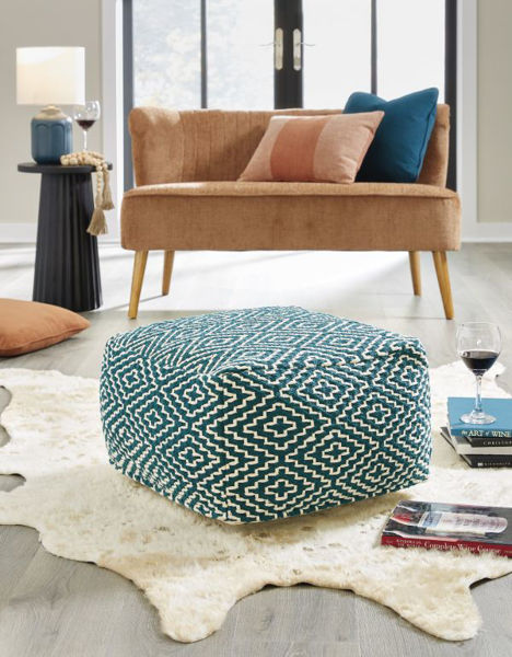 Picture of Brynnsen - Teal & Ivory Pouf